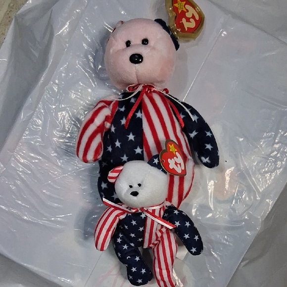 Ty Stars and Stripes Bear Duo - Pink, Red, White, Blue - Picture 1 of 13